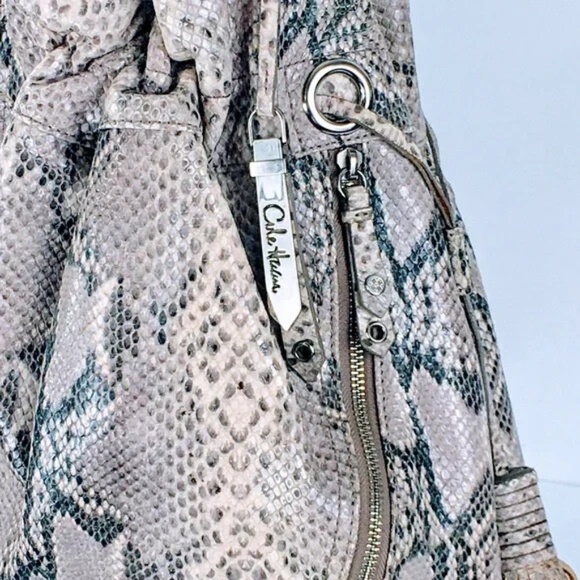 Cole Haan Hobo Bag Large Leather Snakeskin Embossed Tassel Drawcord Close - Picture 5 of 11